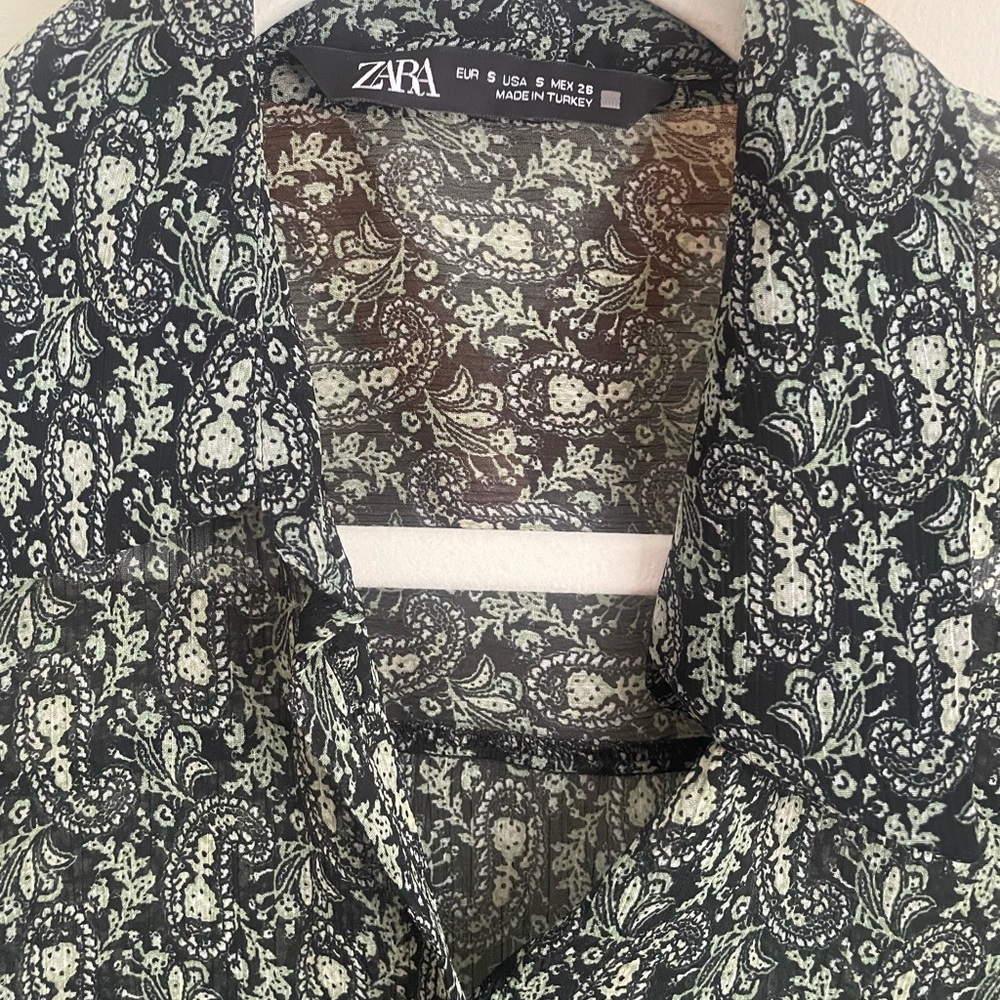 Zara Black and White Paisley Blouse